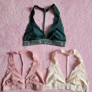 3 Pink Lace Triangle Bralette Size (Large)